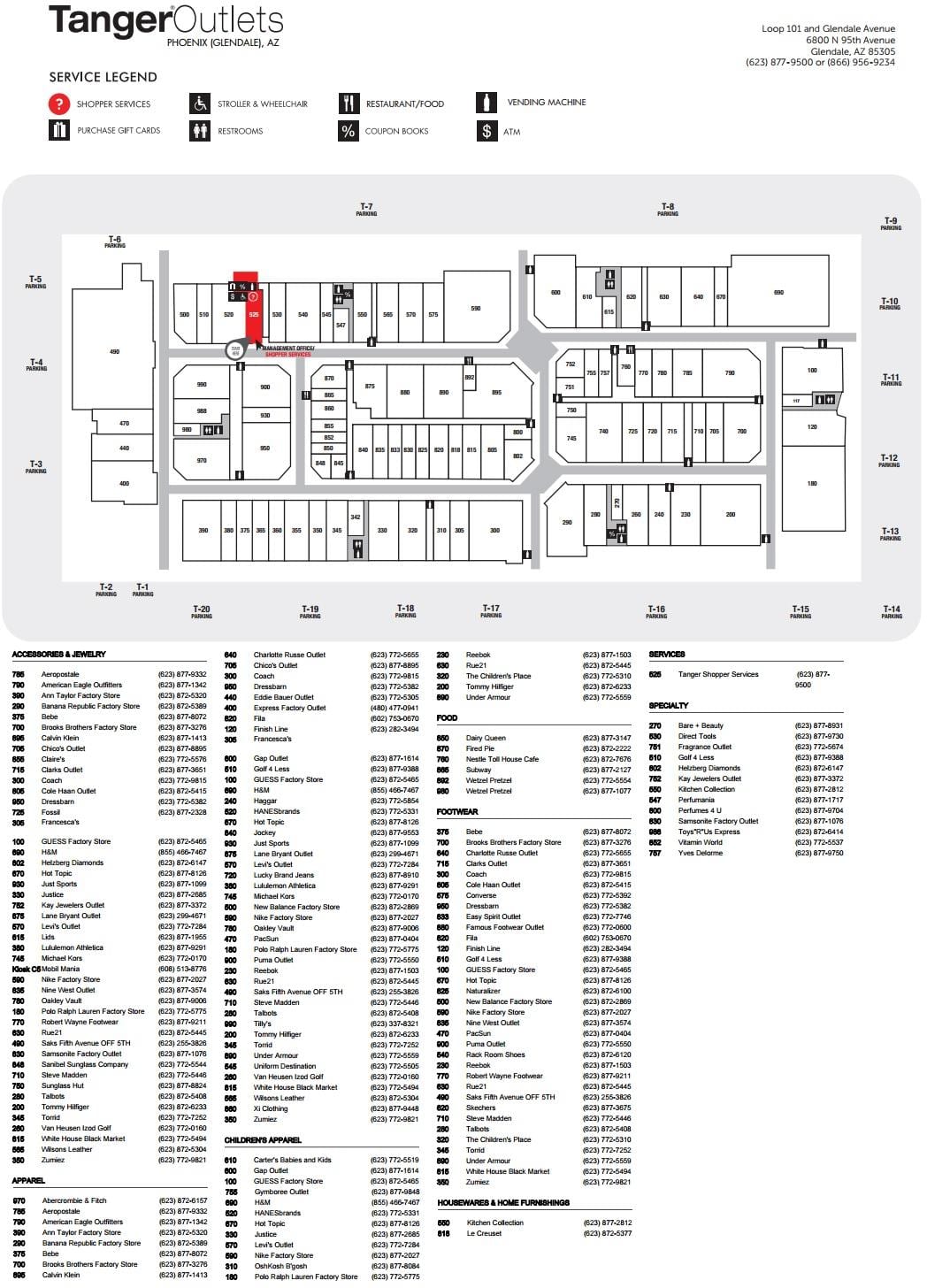 Phoenix outlet mall térkép