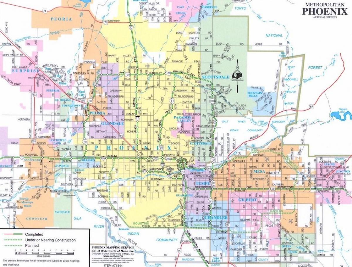 térkép Phoenix, Arizona, valamint a környező területeken