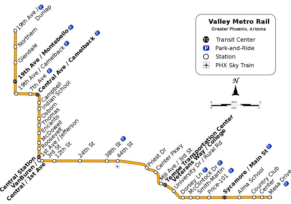 Valley metro, busz útvonal térkép