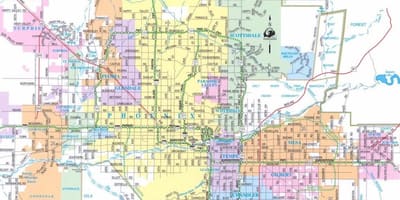 Térkép Phoenix, Arizona, valamint a környező területeken